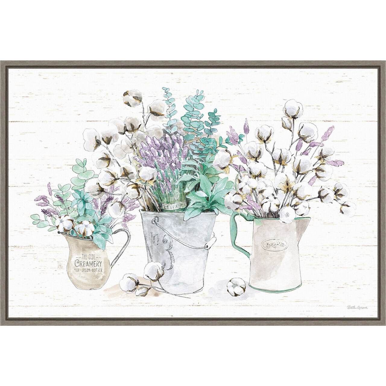 Farmhouse Cotton I by Beth Grove 23-in. W x 16-in. H. Canvas Wall Art Print Framed in Grey